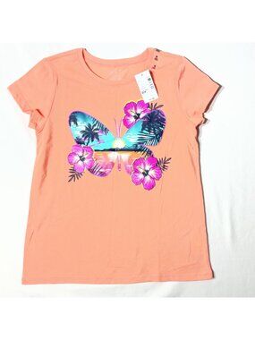 Children place Butterfly Graphic Peach Short Sleeve Girls Tee Medium